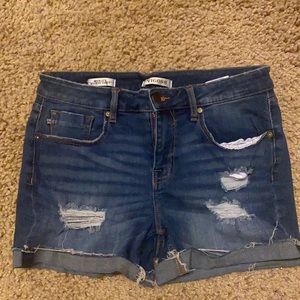 Distressed jean shorts